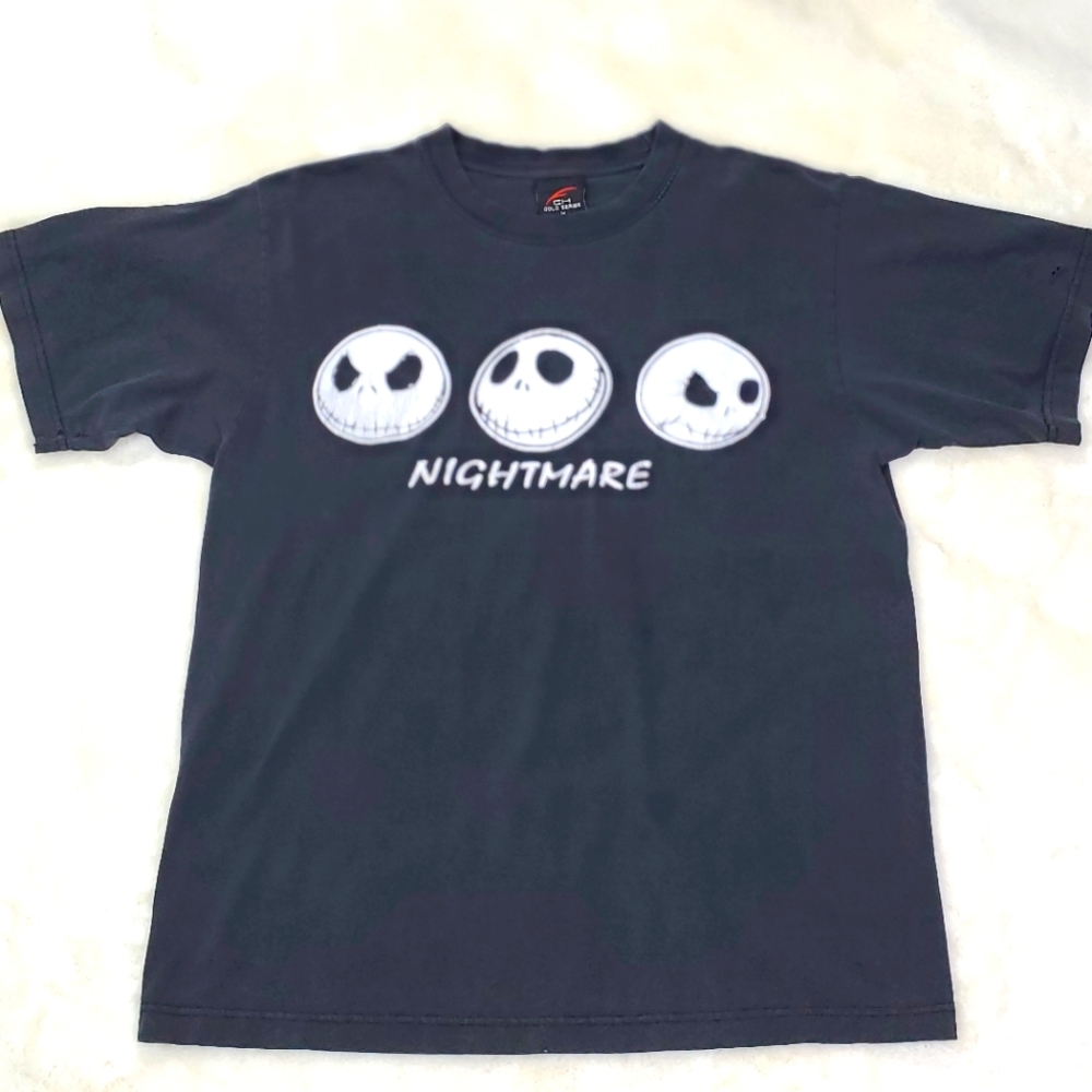 VTG Faded Mens Black Tee Sz M Tim Burton Nightmare Before Christmas Jack CH Gold